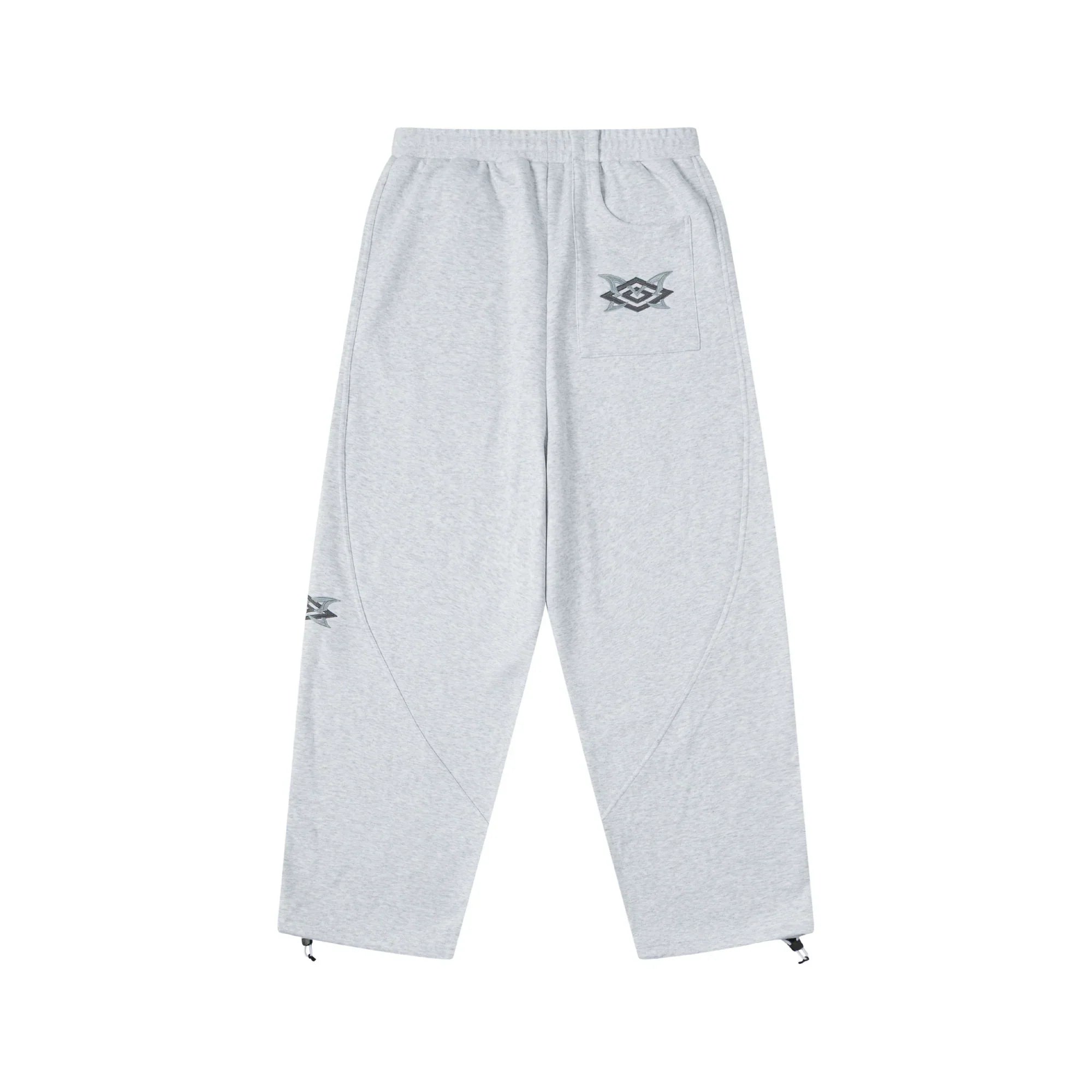 Gray sweatpants with a logo on a white background