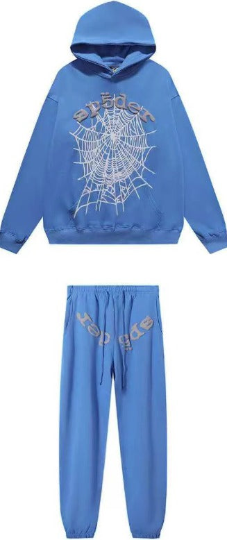 Spider Web Tracksuit Set-Blue