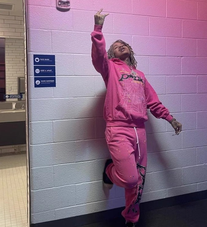 Pink Phantom Web Tracksuit Set-Neon Pink\Hot Pink