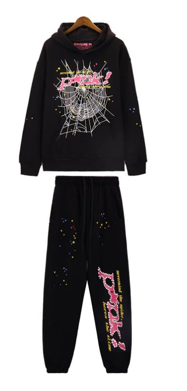 Spider Tracksuit Set – Black / Neon Pink